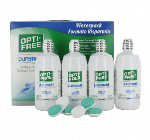 OPTI-FREE puremoist (4x300ml+4 flache Behälter) Viererpack