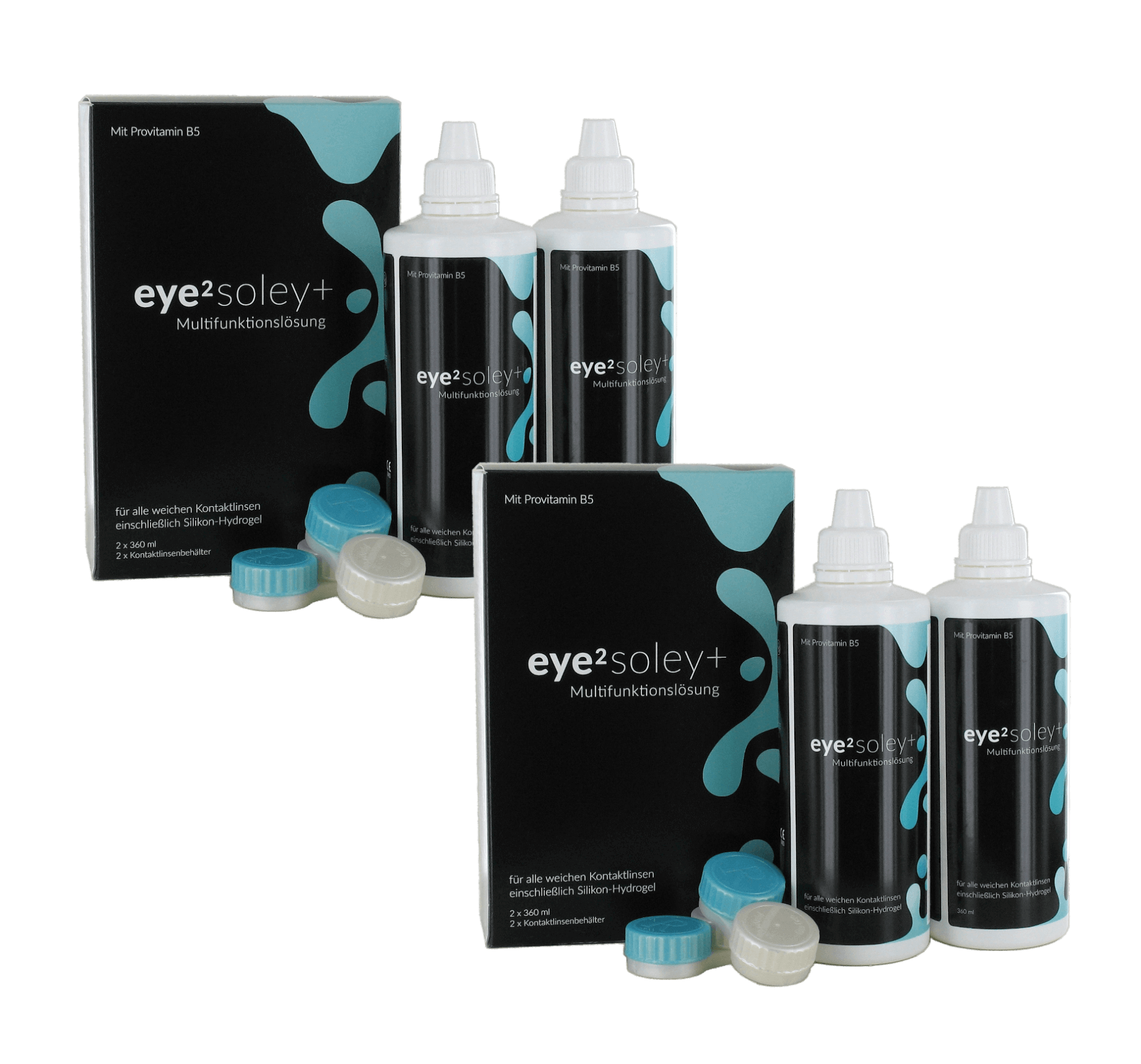 eye2 soley+ Multifunktionslösung (4x360ml + 4 flache antibakterielle Behälter) Vorratspack